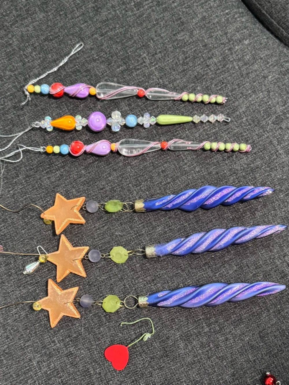 Handmade Colorful Beaded and Twisted Glass Ornaments - Set of 6 - Picture 3 of 3